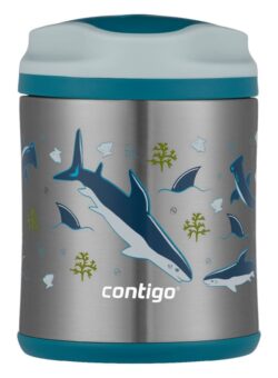 Dětská závitová jídelní termoska CONTIGO Kids Food Jar žraloci o objemu 300 ml.