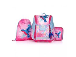 Školní aktovka v setu pro prvňáčky Oxybag PREMIUM LIGHT Kolibřík růžová.