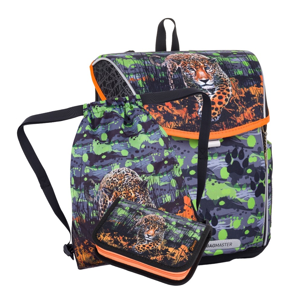 Výhodný školní set pro prvňáčky Bagmaster PRIM 24 B levhart obsahuje aktovku